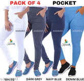 Cotton blend KARARO women's pocket jeggings - pack of 4, hoseisry cotton waste recycled and lightweight
