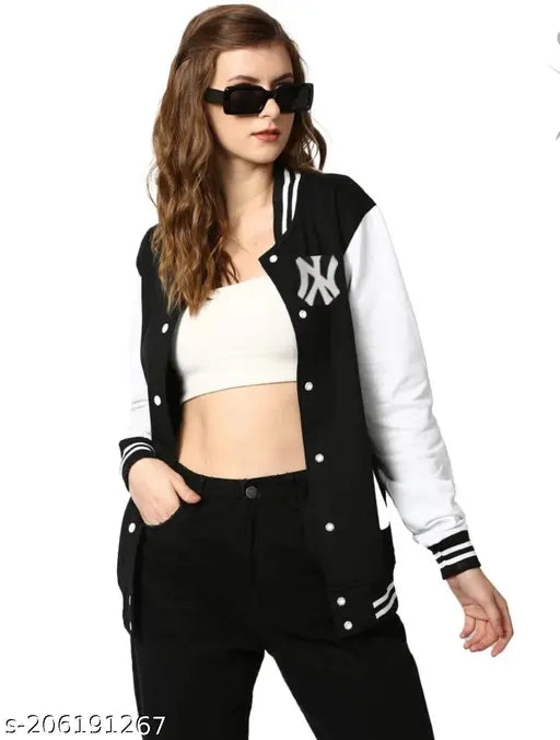 Fleece Versity jacket for women, solid color, long sleeves. XL & XXL sizes available. Made in India