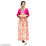 Pink rayon printed combo anarkali kurti gown, three-quarter sleeves for women's ethnic wear, India origin