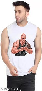 Indian-made Rock WWE bull design cotton blend sleeveless t-shirt, perfect for everyday use