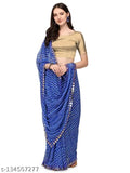 Blue Georgette Lehriya Printed Mirror Border Saree on hanger, Kavyansi women's style with separate silk blouse