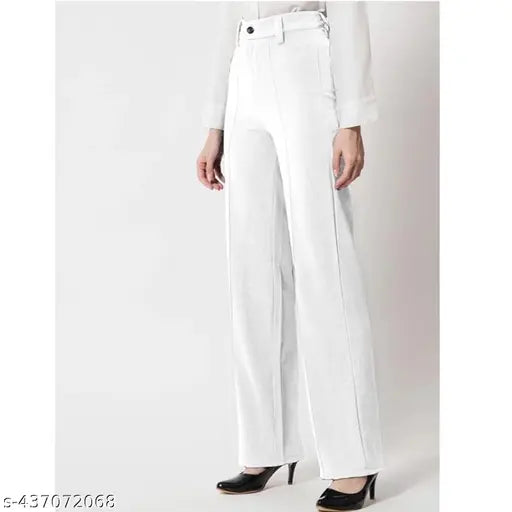 Comfy modern crepe women's trousers, solid net, 2N in XS-XXL, India-made wardrobe essential