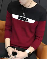 Indian-origin men's cotton blend regular t-shirt, colorblocked design with long sleeves, superior quality, breathable comfort