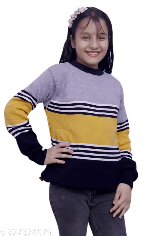 Litton yellow woolen sweaters, colorblocked, long sleeves for kids aged 2-12, India origin