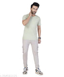 Mens cream cotton blend cargo joggers, solid design for men's casual wear. Cream cargo joggers from Vinayak Enterprise, India, size 36 (waist 38in, length 40in)