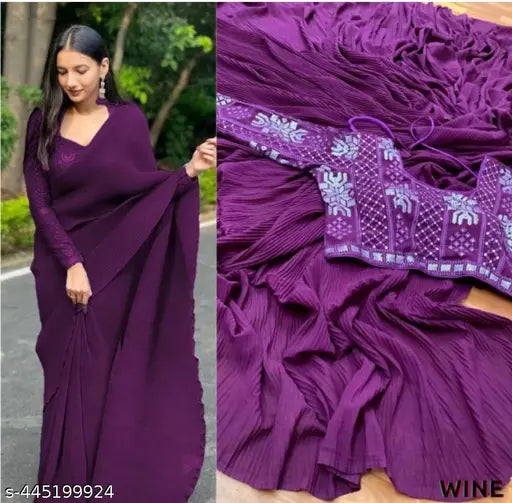 Gorgeous Georgette self-design embellished saree with separate blouse, heavy sequin work, free size