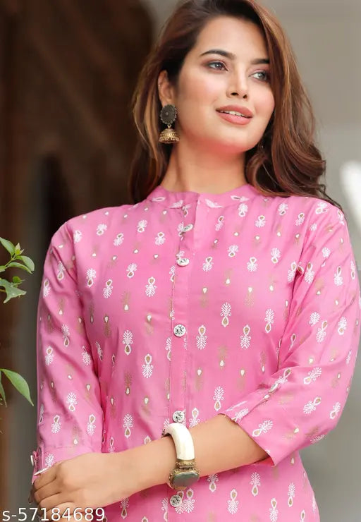 Printed rayon kurta and palazzo set, vibrant Vishakha style women's fashion from India