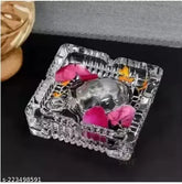 Clear glass Fengshui Vastu crystal Tortoise/Turtle Kachua with square plate - symbol of longevity, protection, and good luck for home decoration and gift item (Indian import)