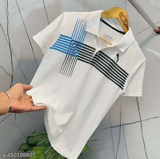 Men's striped cotton blend short sleeve solid stretch polo T-shirt, available in sizes M, L, XL
