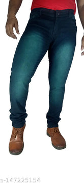 Dark blue denim FANG JEANS for men, solid fit with waist size 31in and length size 41in