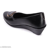 Black canvas and synthetic leather women's bellies shoes with buckle fastening, memory foam insole for comfortable step-in feel, suitable for casual, formal, and party wear