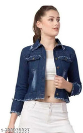 Solid denim, three-quarter sleeve Danim cut jackets for women, new style from India