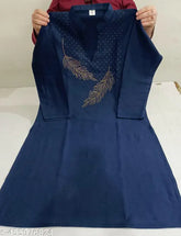 Blue wool embroidered kurti, single-sized solid blue design, India origin