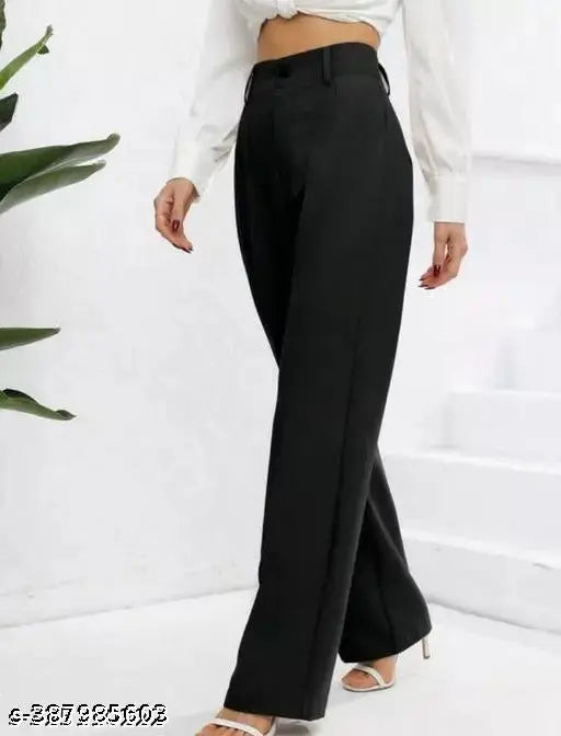 Cotton blend solid net flared trousers for women, ideal for style-conscious modern ladies