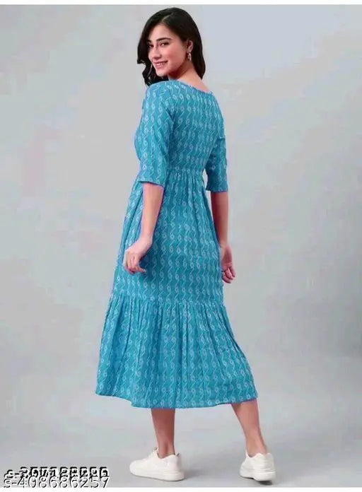 Pink cotton blend kurta with printed combo, three-quarter sleeves, size XS-XXXL. Women's fashion attire from GulabiNagri CC, India