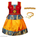 Chanderi Silk premium pattu lehenga choli set with waist belt for girls (8-11 yrs), intricately embroidered and woven design