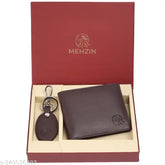 Brown genuine leather RFID wallet with keychain combo set (6 card slots), perfect for formal occasions