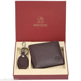 Brown genuine leather RFID wallet with keychain combo set (6 card slots), perfect for formal occasions