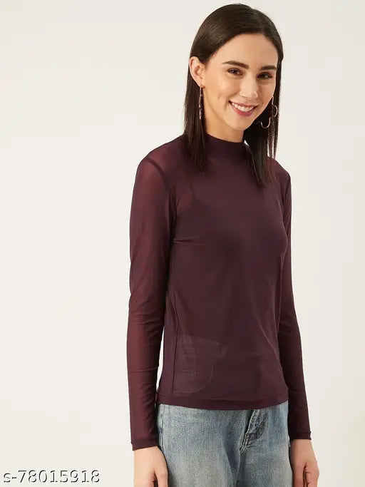 Printed net full sleeve top, fitted and long-sleeved, Indian handcraft on display