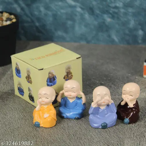 Elegant resin mini Buddha monk set, decorative figures for home decor (India)