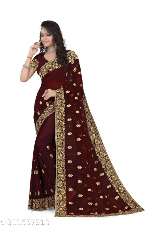 Heavy Georgette saree with full diamondstone embroidery, beautiful single stonework on display