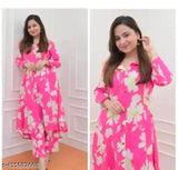 Maroon floral print cotton kurta set with matching pants, long sleeves, pack of 2 sizes M-XXXL, Indian origin