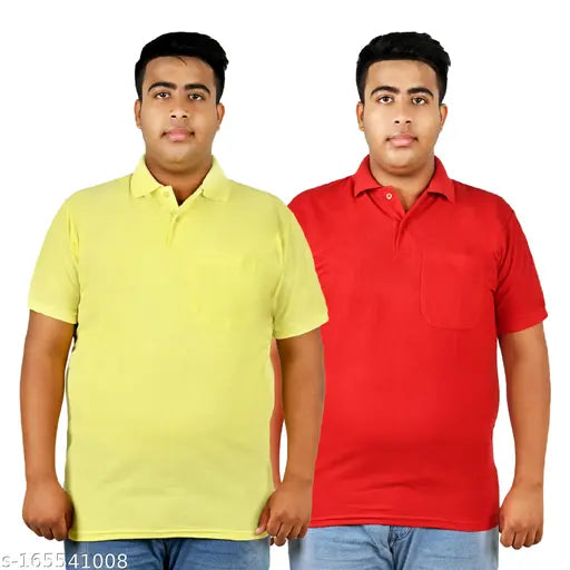 Matty fabric, half-sleeve plus size polo t-shirt for men in lemon and red, offering comfort and style across various occasions. Made in India