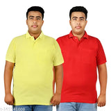Matty fabric, half-sleeve plus size polo t-shirt for men in lemon and red, offering comfort and style across various occasions. Made in India