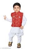 Blue checked cotton boys kurta pajama set with jacket, Indian traditional attire for toddlers
