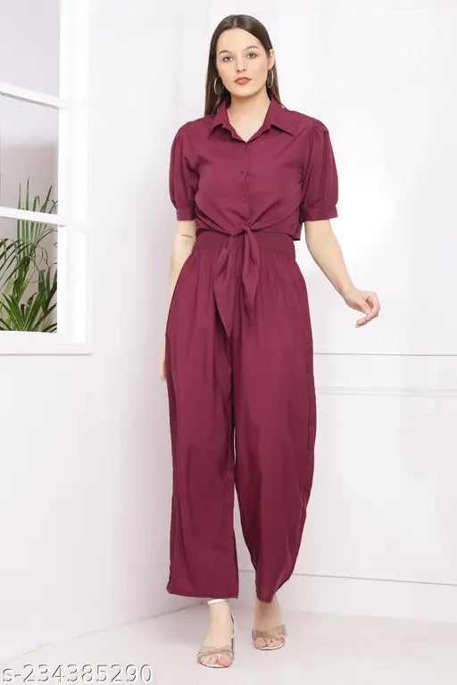Poly Crepe women's 2-piece solid dress with shrug jumpsuit, perfect for parties or events, made in India