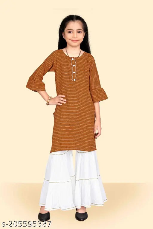 Viscose Rayon straight kurta set, solid pattern for kids aged 5-13. Indian ethnic wear without dupatta
