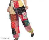 Cotton patchwork harem pants, loose fit, boho yoga style, knee length, pocketed, free size - Indian handmade