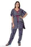 All Over Printed Rayon Cotton Kaftan-Style Pyjama Set, stylish & comfortable nightwear in XXL/2XL and Large sizes