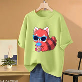 Mint Green Women's Oversized Baggy Loose Fit T-shirt by Skyct Store, soft cotton fabric, printed fox design, comfy-chic style for any occasion