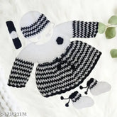 Pure wool baby sweater, hairband, cap, socks - handmade self-design net-wrapped frock with long sleeves, perfect for special occasions in sizes 0-6M, 3-6M, 6-9M, 6-12M, 9-12M from India