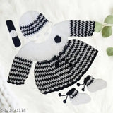 Pure wool baby sweater, hairband, cap, socks - handmade self-design net-wrapped frock with long sleeves, perfect for special occasions in sizes 0-6M, 3-6M, 6-9M, 6-12M, 9-12M from India