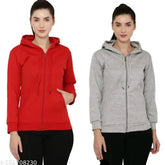Premium women's fleece hoodies pack of 2, solid color, long sleeves, sizes S-XL, made in India