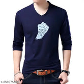 Cotton blend, long sleeve v-neck printed men's t-shirt by Tayur, featuring unique designs