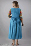 Blue rayon anarkali kurti, three-quarter sleeves, solid pattern for women's casual wear