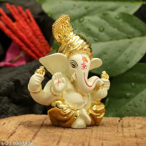 Gold-plated terracotta Ganesh Statue, 8x6cm Karauli Collection Indian Hindu art