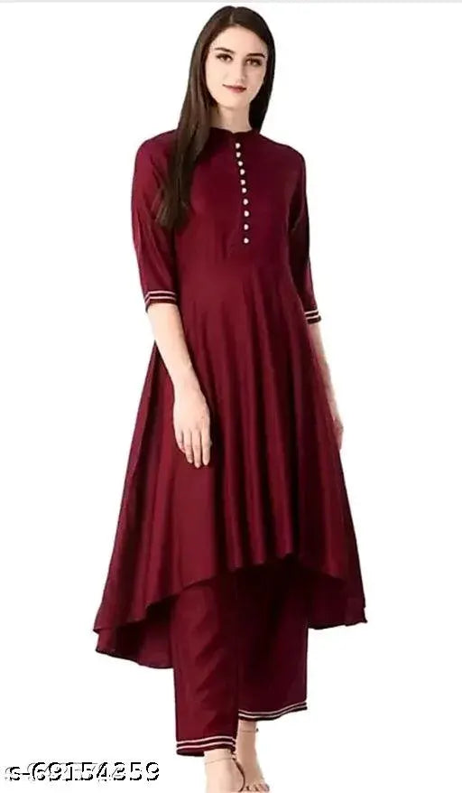 Rayon kurti plazo set with palazzos, three-quarter sleeves, solid net design, Indian ethnic wear for women