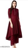 Rayon kurti plazo set with palazzos, three-quarter sleeves, solid net design, Indian ethnic wear for women