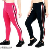 Striped cotton blend jeggings combo, pack of 2 - trendy and stretchable for sports and yoga, ankle length with elastic waistband