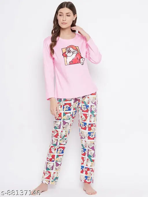 Viscose rayon full sleeve nightsuit with printed patterns, comfortable and trendy for women's lounge wear