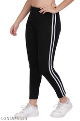 Striped cotton blend jeggings, free size (waist 34in, length 36in), stylish two-stripe design