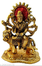 Metal Durga Maa murti showpiece, home decoration, temple decoration, office decoration. Indian God Idol with Lion figurine, 9cm L x 7cm B x 12.5cm H