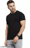 Black polyester men's half sleeve t-shirt, premium quality gym & loungewear with round neck - perfect fit and comfortable wear