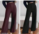 Lycra bell bottom trousers for women, solid net, Indian-made fashion pant (size 28/32)