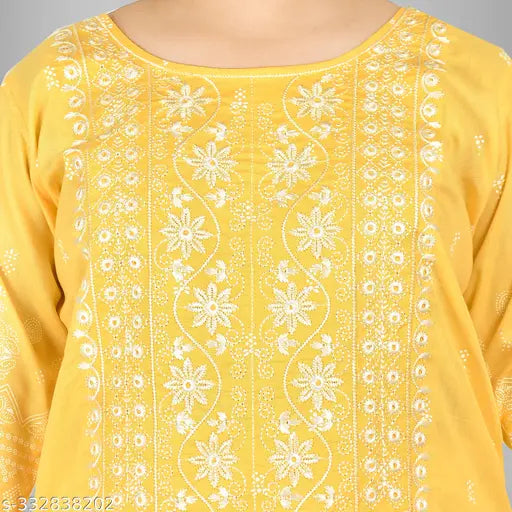 Embroidered rayon Kurta and Sharara set for girls, A-line design with three-quarter sleeves, size range from 4-5 to 15-16 years, Indian craftsmanship