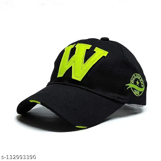 Black cotton baseball cap with green design, solid self-design adjustable cap for boys and girls, men's and women's styles, Indian origin